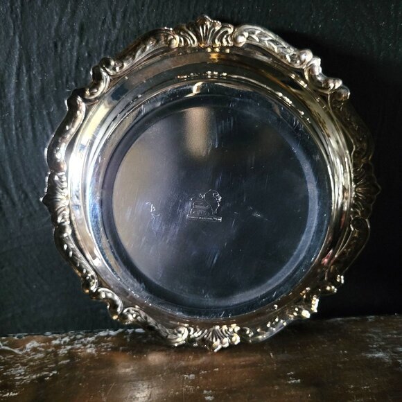 Large Vtg Sheridan Silverplate Champagne Wine Bottle Coaster with Cork Liner - Picture 4 of 5